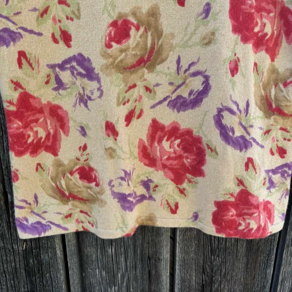 Saks Fifth Avenue Floral Short Sleeve 100% Cashmere Sweater Top Size S - Picture 7 of 9